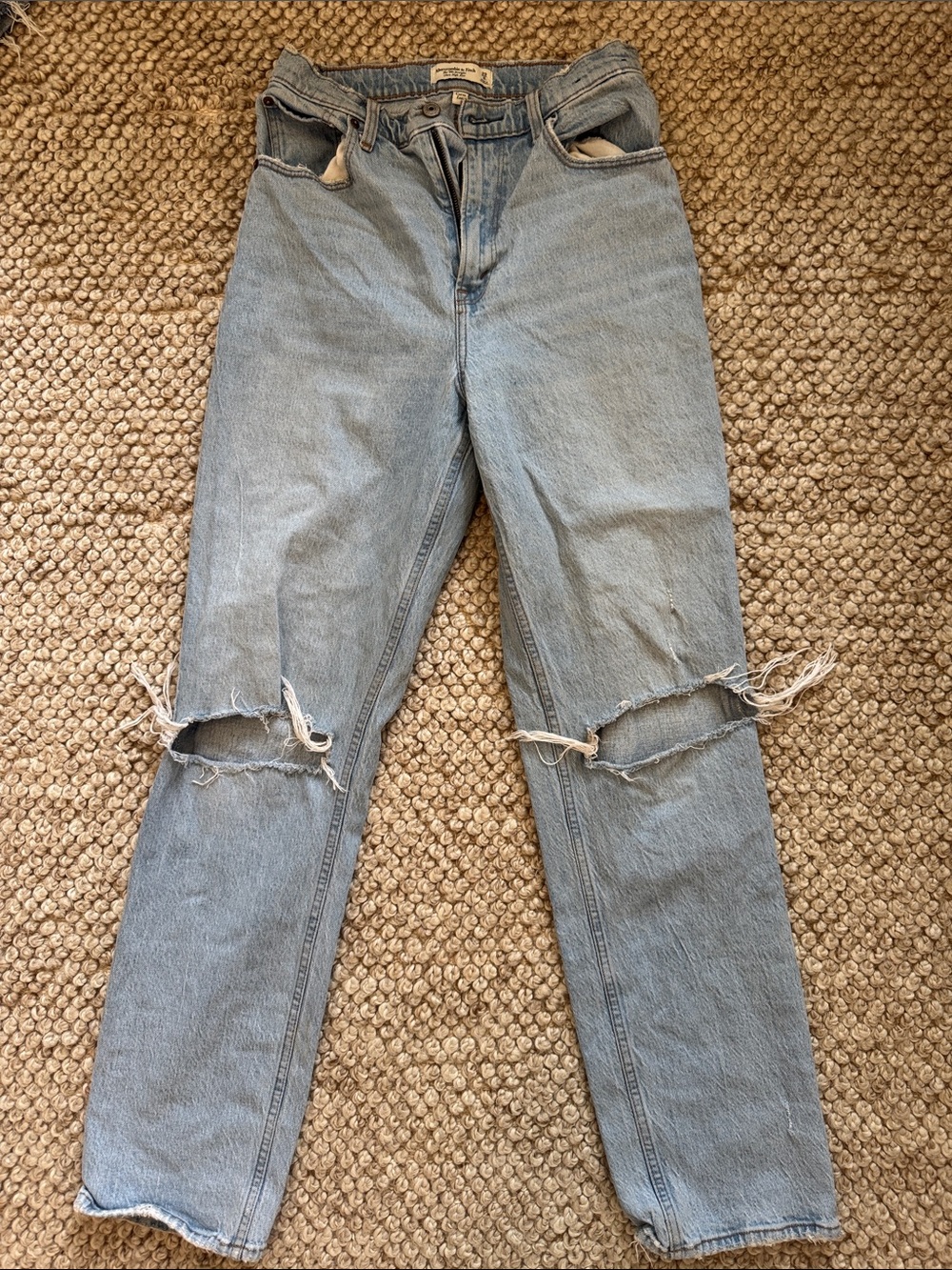 Abercrombie & Fitch Light Blue Straight Leg Ripped Jeans - Long